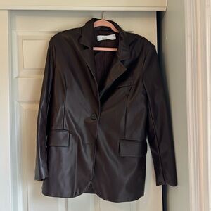 Bershka Brown Faux Leather Blazer - Size M